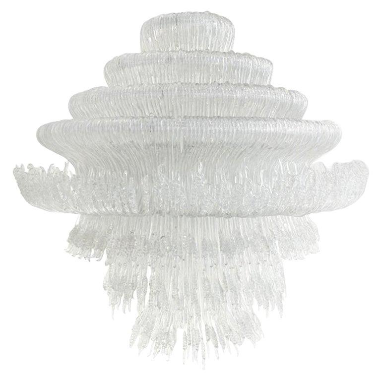 Contemporary Rare Sculptural Italian Clear White Suspension Lamp - Chandelier  For Sale