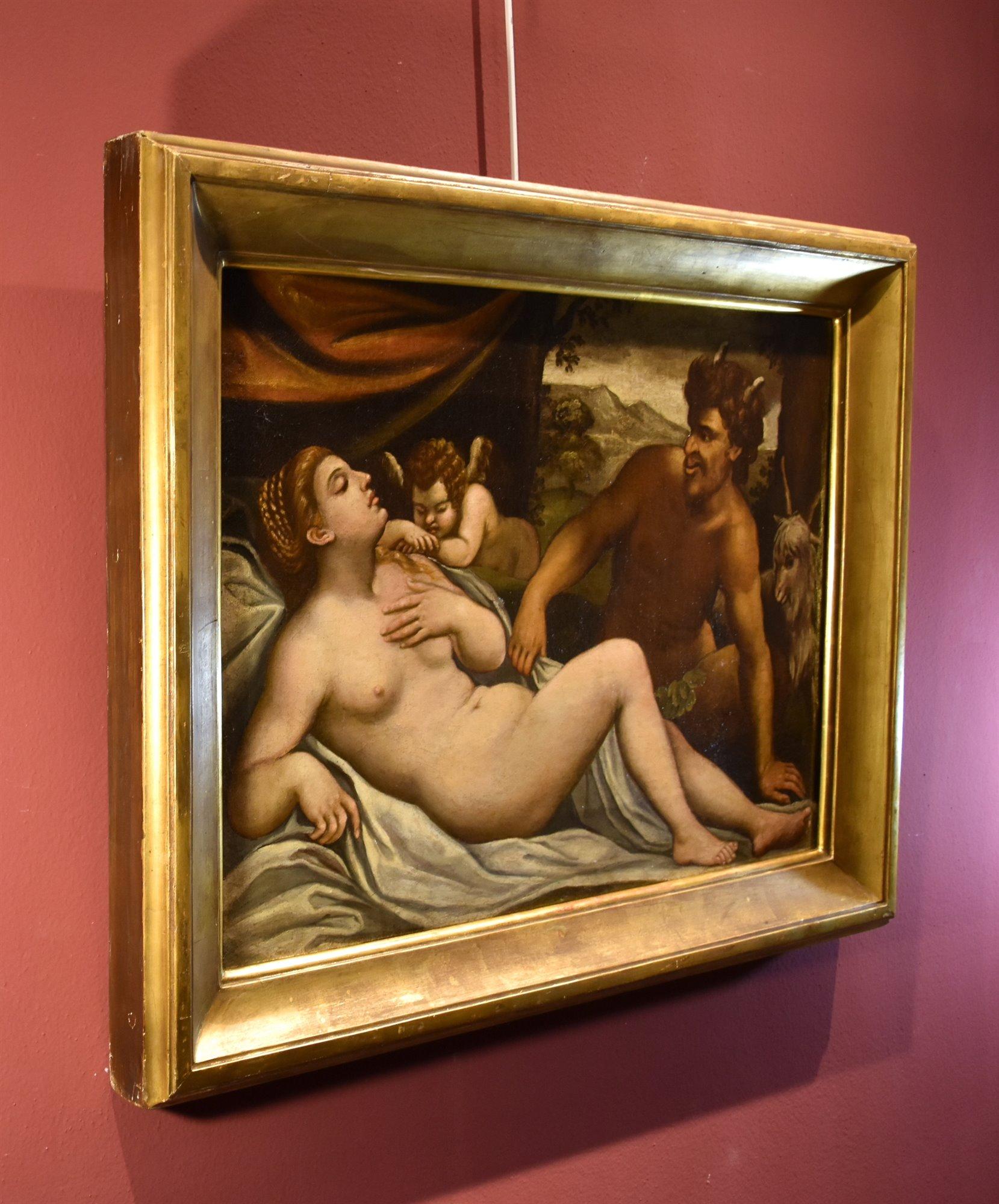 Venus Cupid Satyr Palma Il Giovane Paint Oil on canvas 17th Century Old master 7