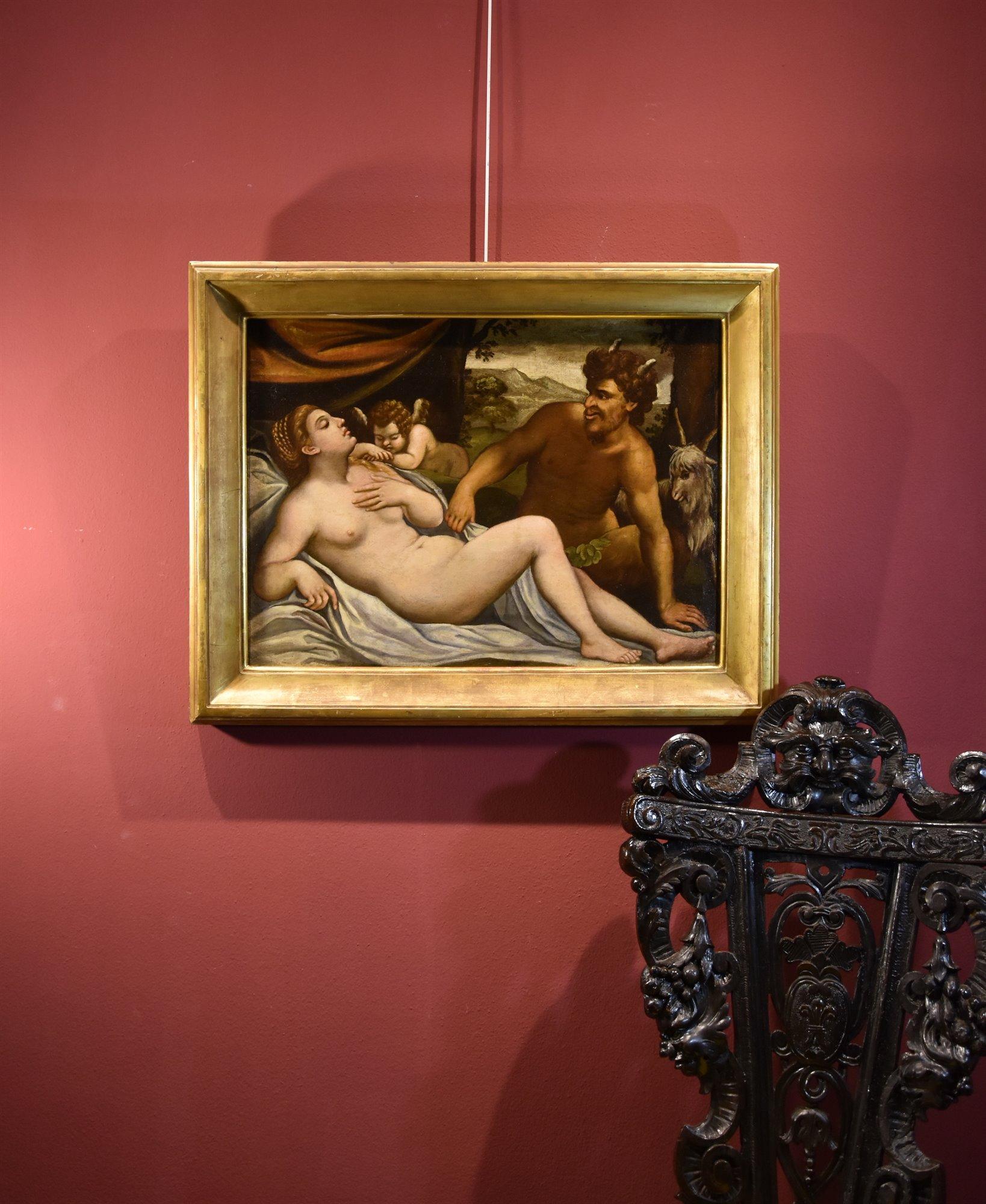 Venus Cupid Satyr Palma Il Giovane Paint Oil on canvas 17th Century Old master 8