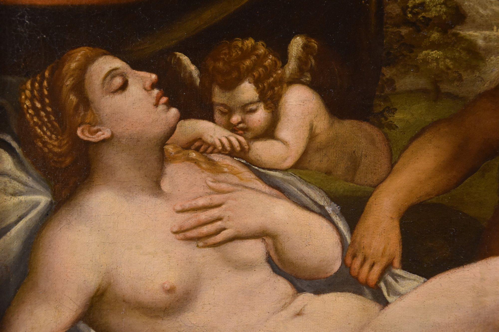 Venus Cupid Satyr Palma Il Giovane Paint Oil on canvas 17th Century Old master 1