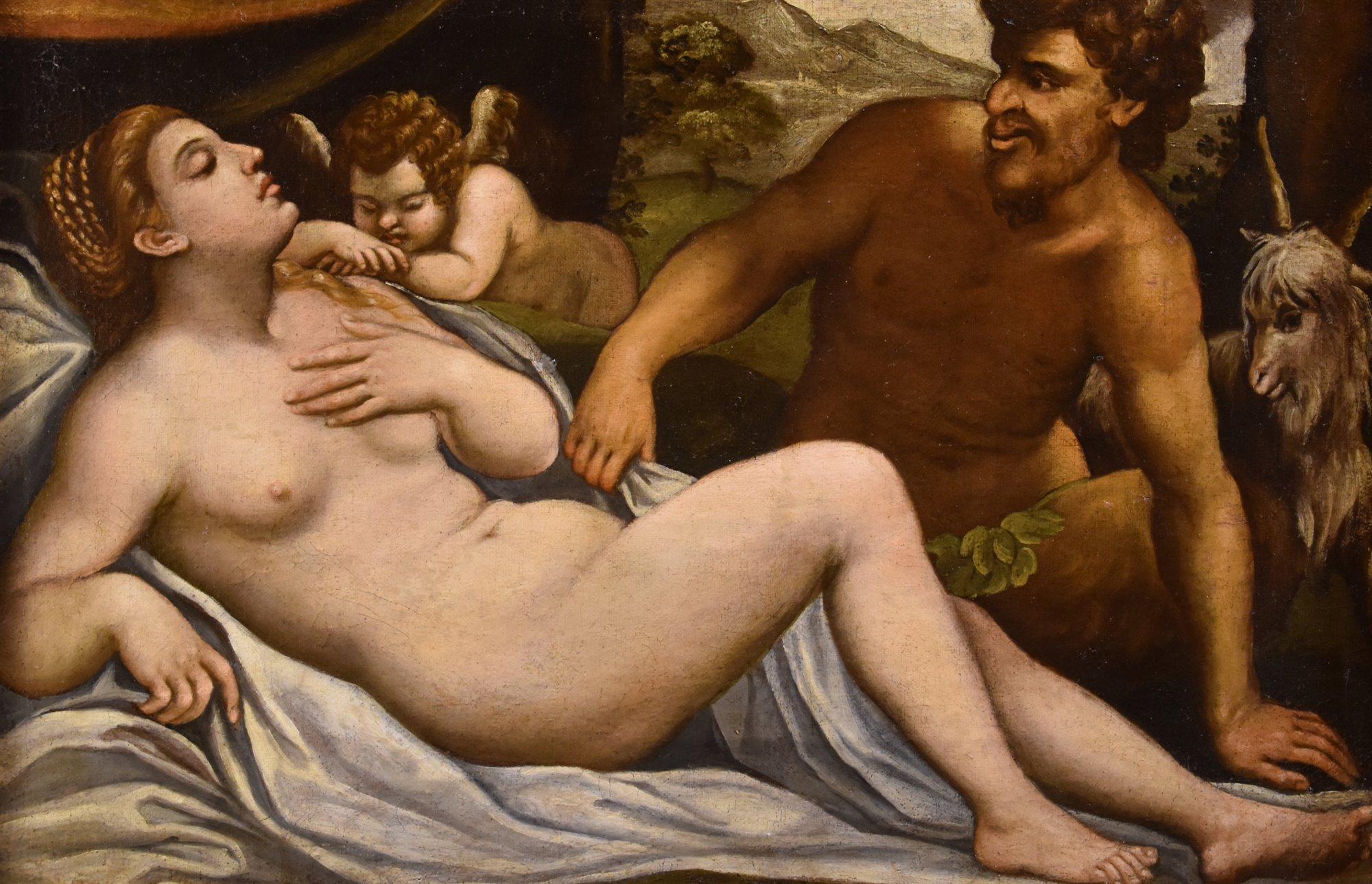 Venus Cupid Satyr Palma Il Giovane Paint Oil on canvas 17th Century Old master 2