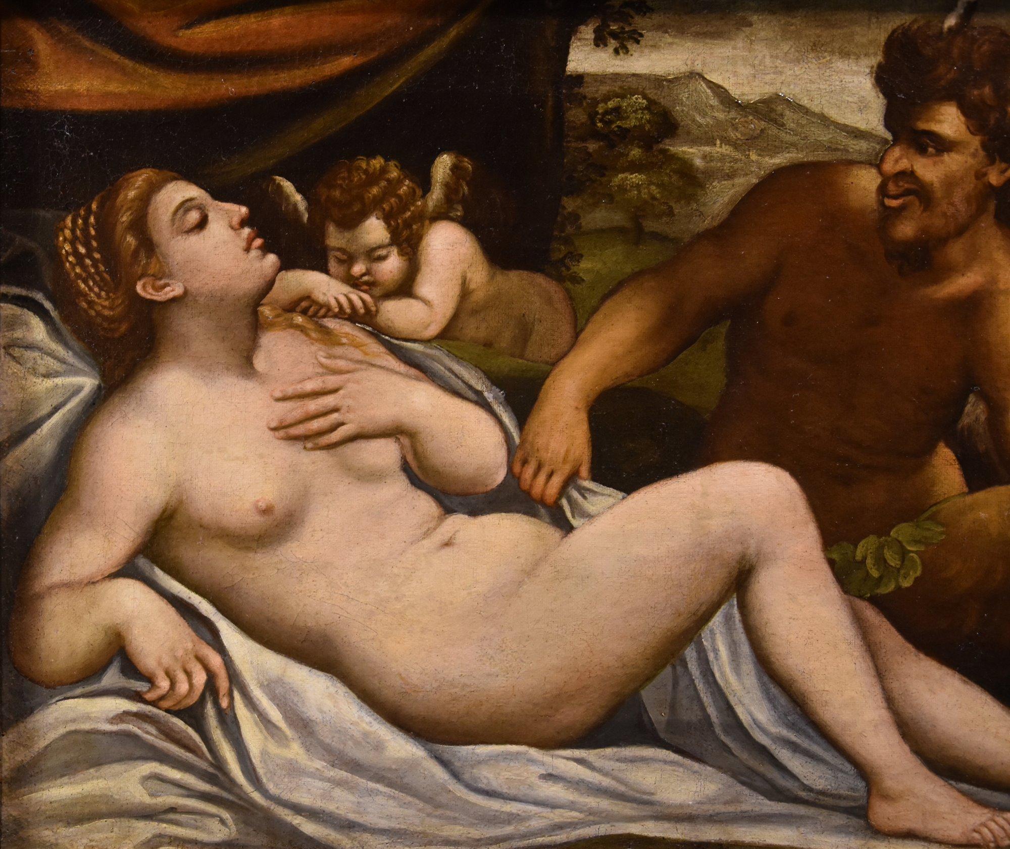 Venus Cupid Satyr Palma Il Giovane Paint Oil on canvas 17th Century Old master 3