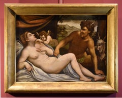Venus Cupid Satyr Palma Il Giovane Paint Oil on canvas 17th Century Old master