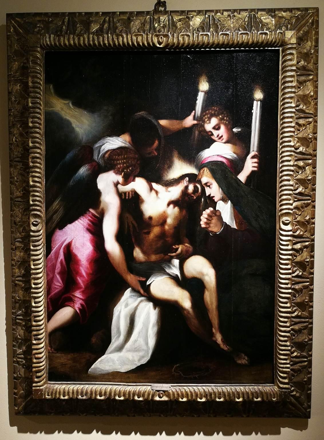 Dipinto religioso cristiano manierista Venezia del XVII secolo con cornice - Painting Manierista de Jacopo Palma il Giovane (circle of)