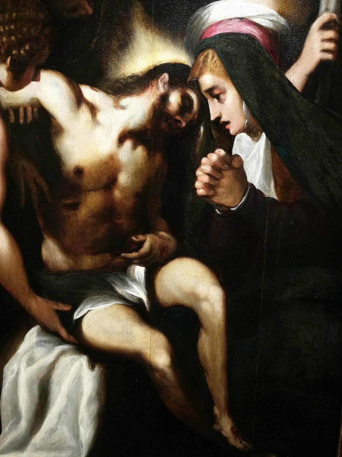 Dipinto religioso cristiano manierista Venezia del XVII secolo con cornice - Figurative Painting Marrón de Jacopo Palma il Giovane (circle of)