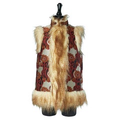 Jacquard and brocade vest with faux fur edge LA DOUBLE J