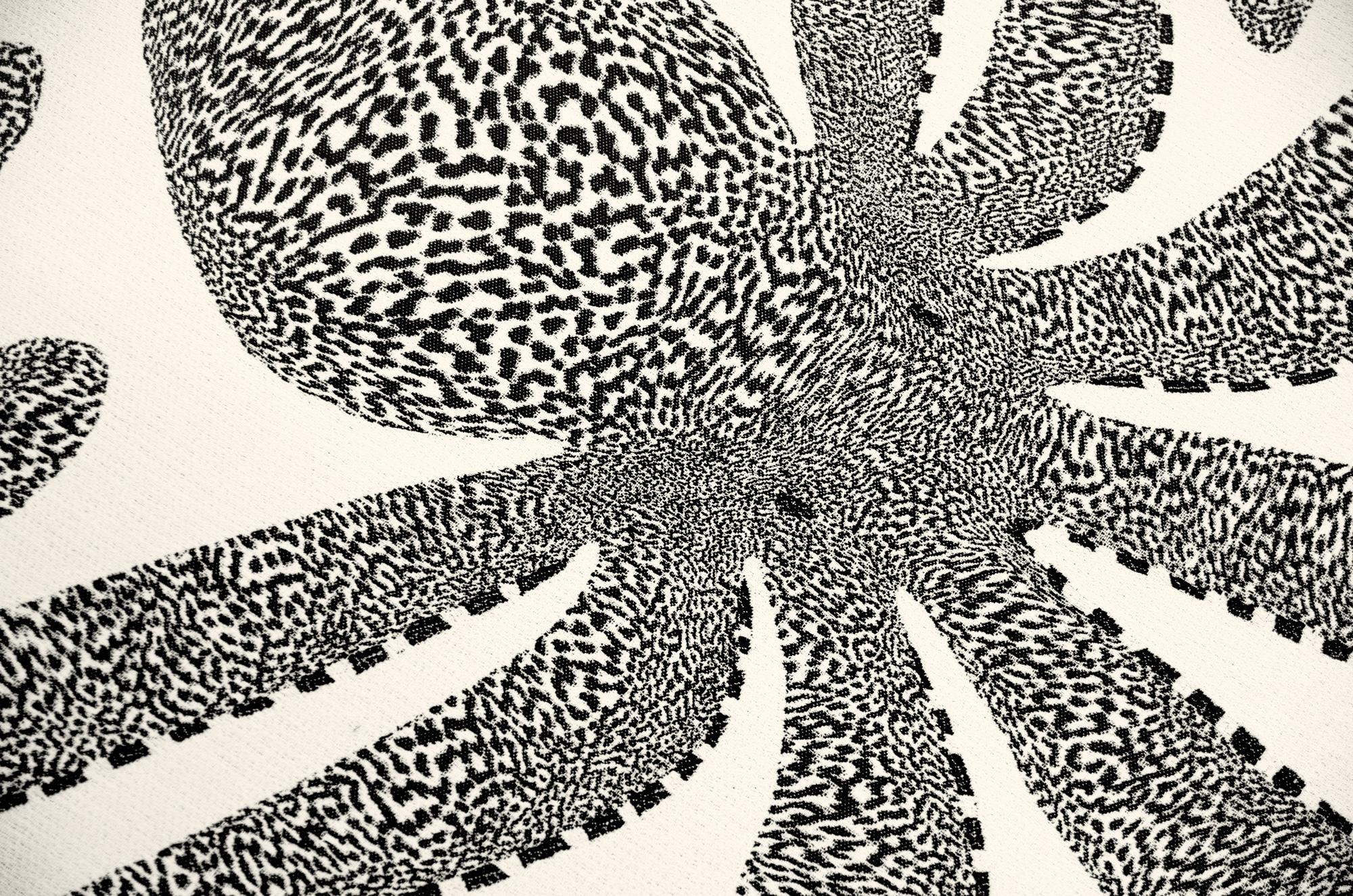 Octopus-Deckendecke aus Jacquard in Schwarz und Weiß (Baumwolle)