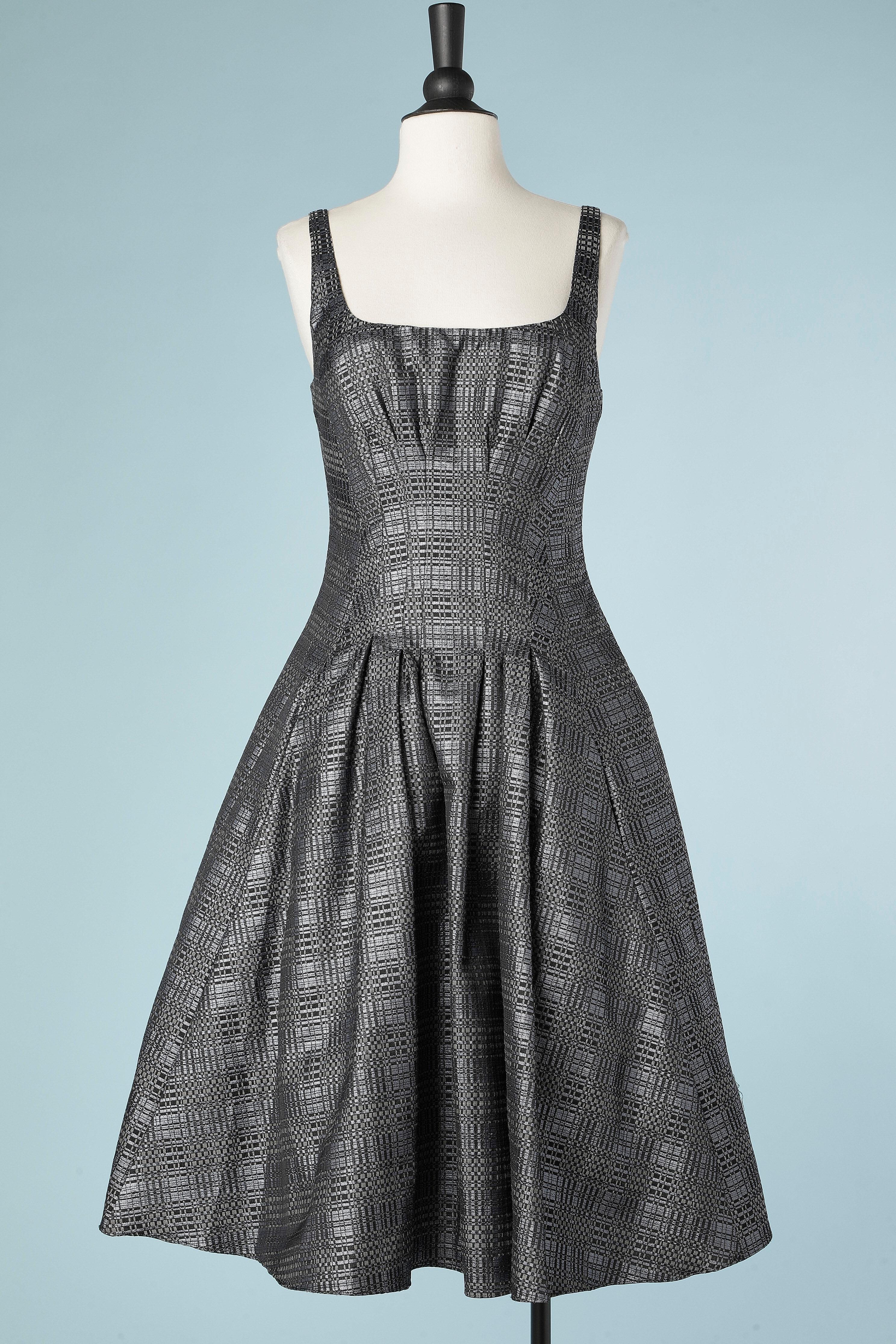 Gray Jacquard cocktail dress with tulle and taffetas petticoat Bill Blass New -York For Sale