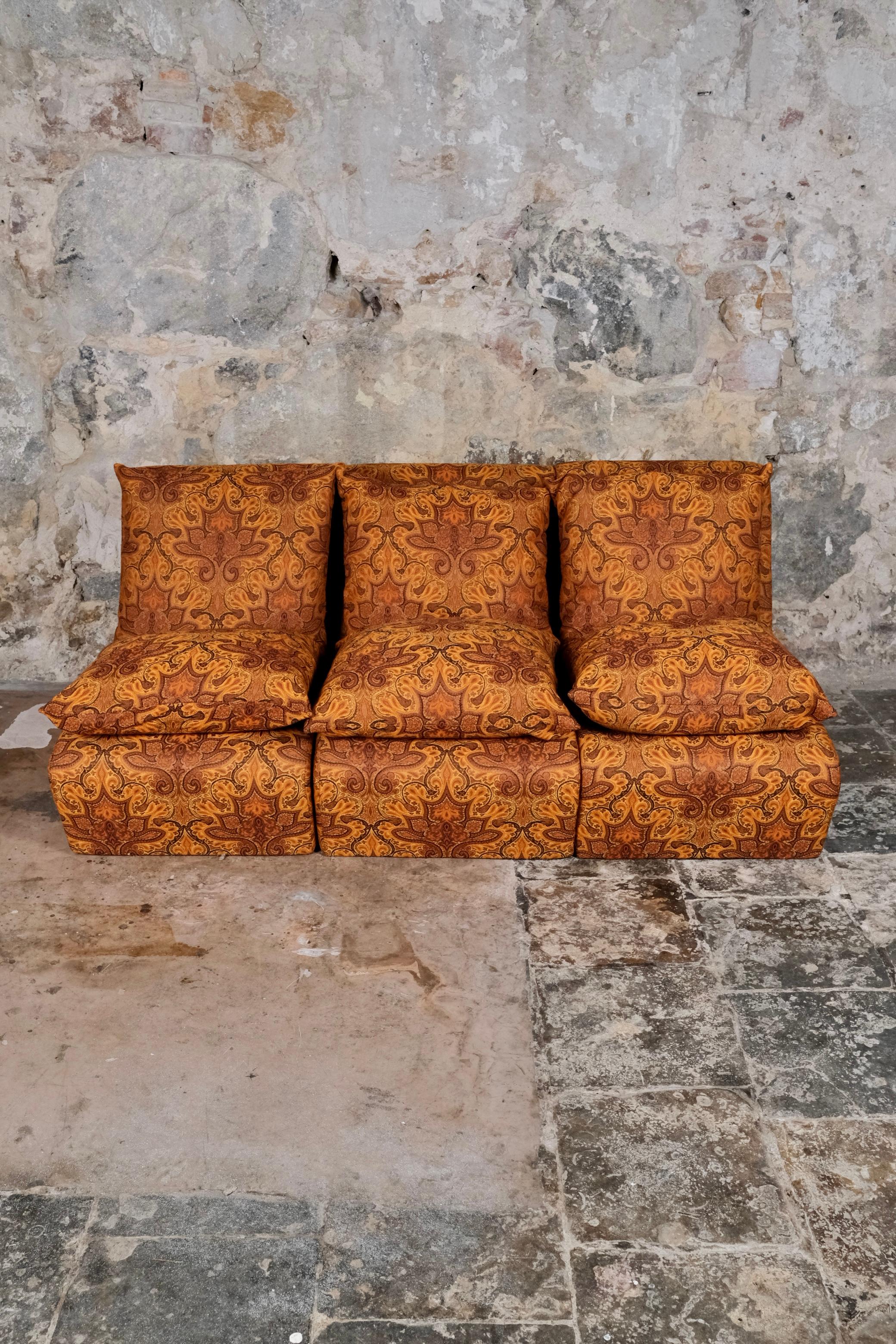 Jacquard fabric armchair x4 made by Burov, France, 1969 For Sale 4