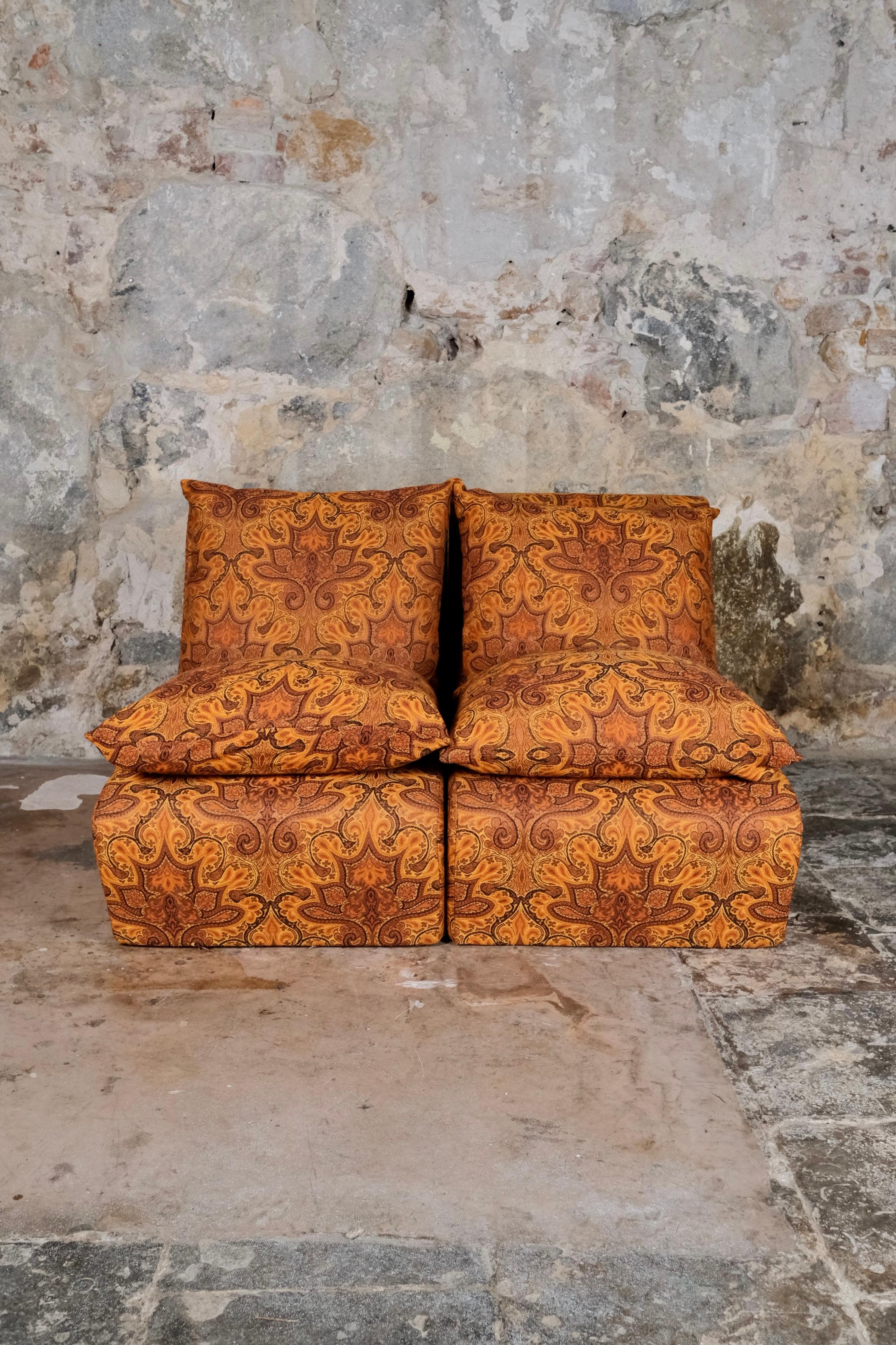 Jacquard fabric armchair x4 made by Burov, France, 1969 For Sale 8
