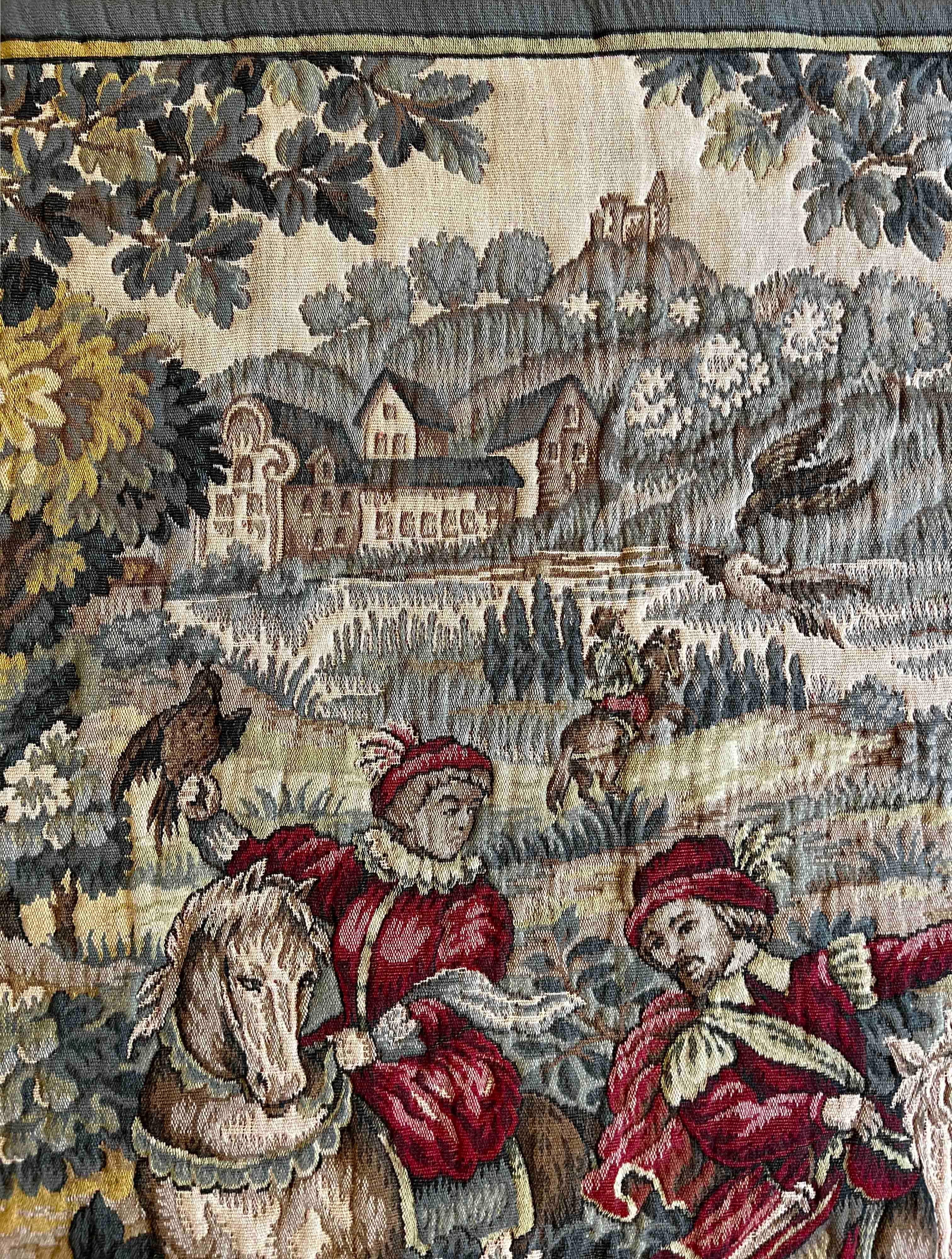 Jacquard French Tapestry - Bird Hunting - Circa 1950, 1m76x1m30 - No. 1216 In Excellent Condition For Sale In Paris, FR