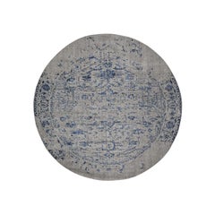 Jacquard Hand-Loomed with Broken Heriz Design Round Wool and Silk Rug