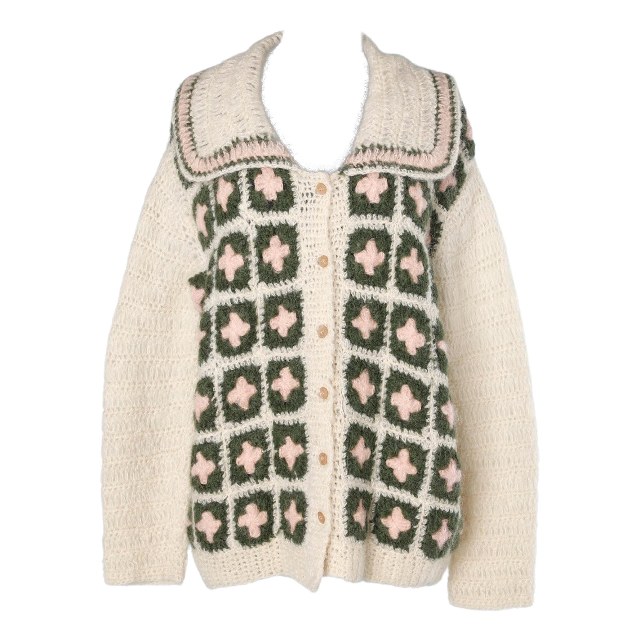 Jacquard-Strickjacke aus Mohair und Wolle Schiaparelli CIRCA 1970er Jahre im Angebot