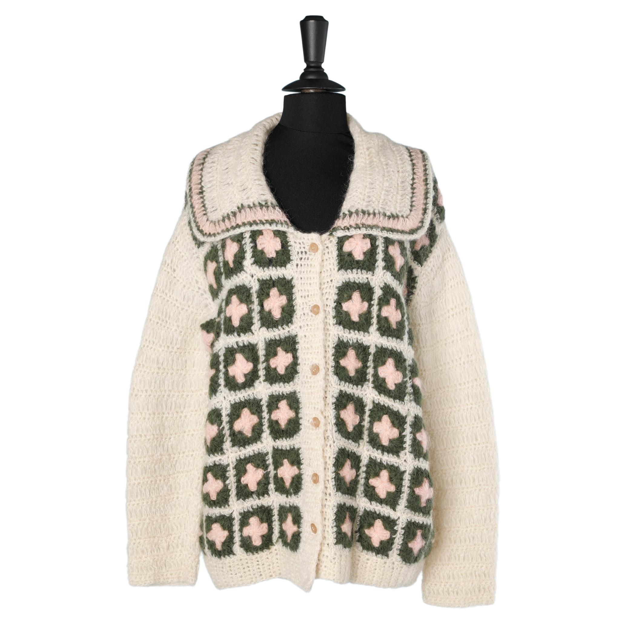Jacquard knitted cardigan in mohair and wool Schiaparelli Circa 1970's  For Sale
