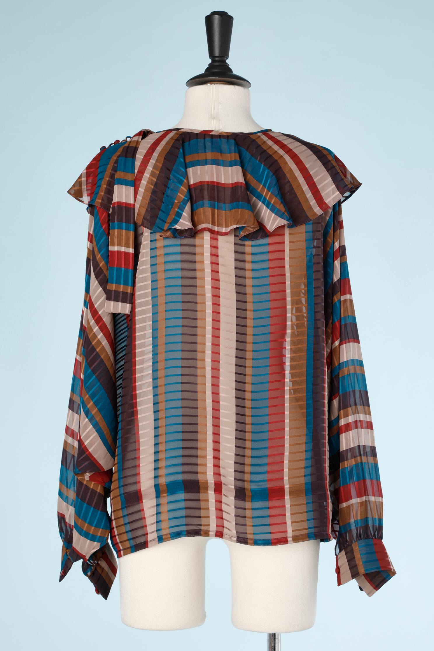 Jacquard striped shirt with ruffles around the collar Ted Lapidus  For Sale 3