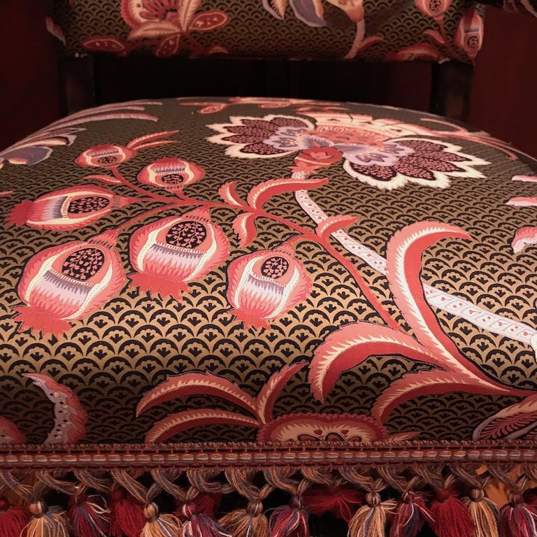 Jacquard Style Mahogany Dining Chairs For Sale at 1stDibs