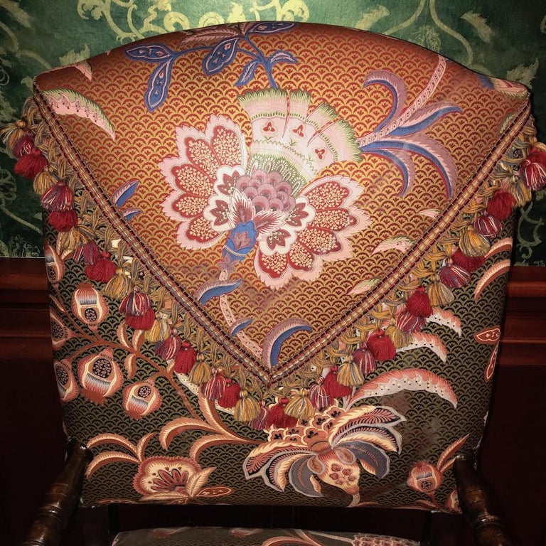 Jacquard Style Mahogany Dining Chairs For Sale at 1stDibs