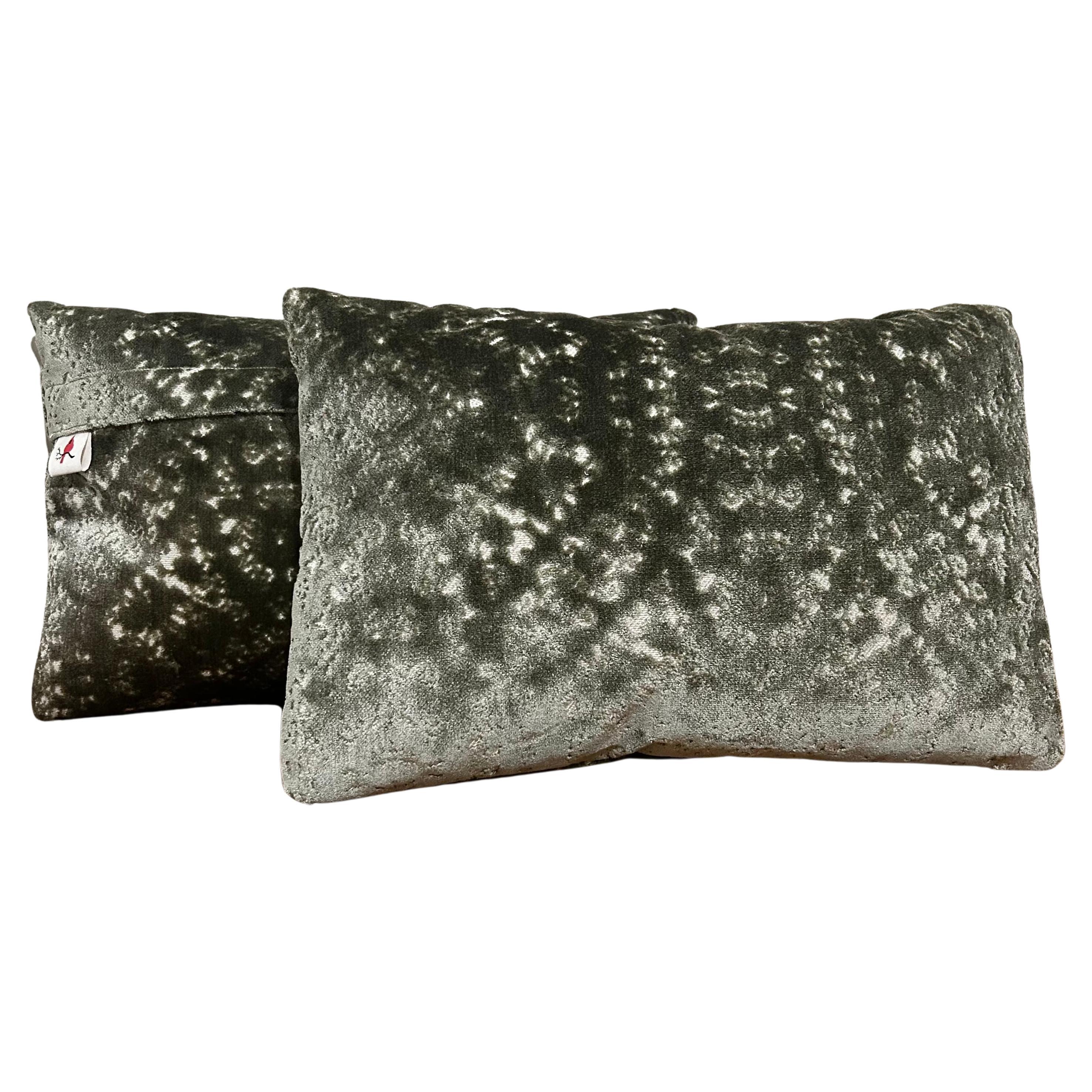 Jacquard Velvet Arabesque Medallion Accent Pillows in Sage Green a