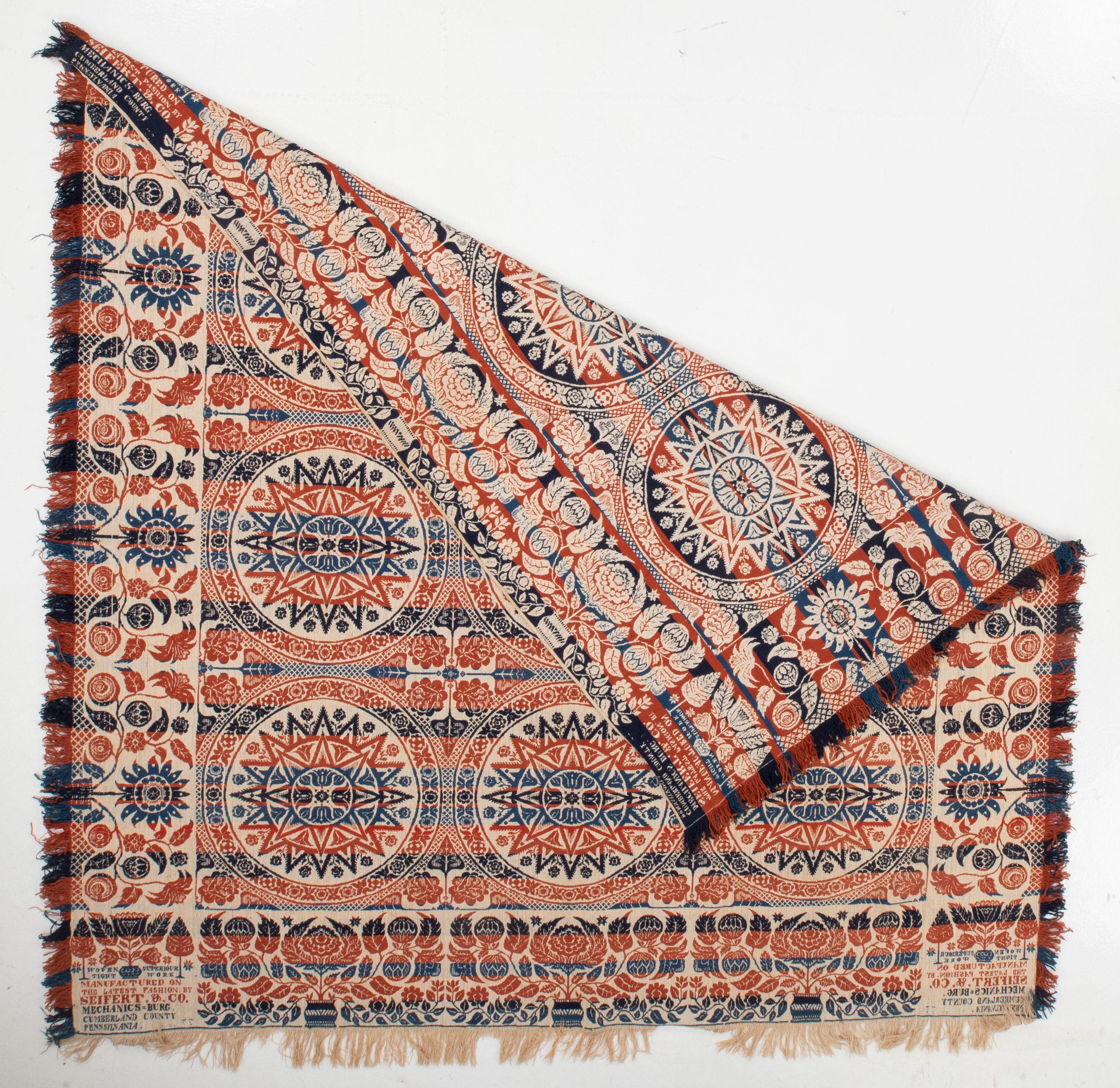 Jacquard Woven American Coverlet 19th C. In Good Condition For Sale In Istanbul, TR
