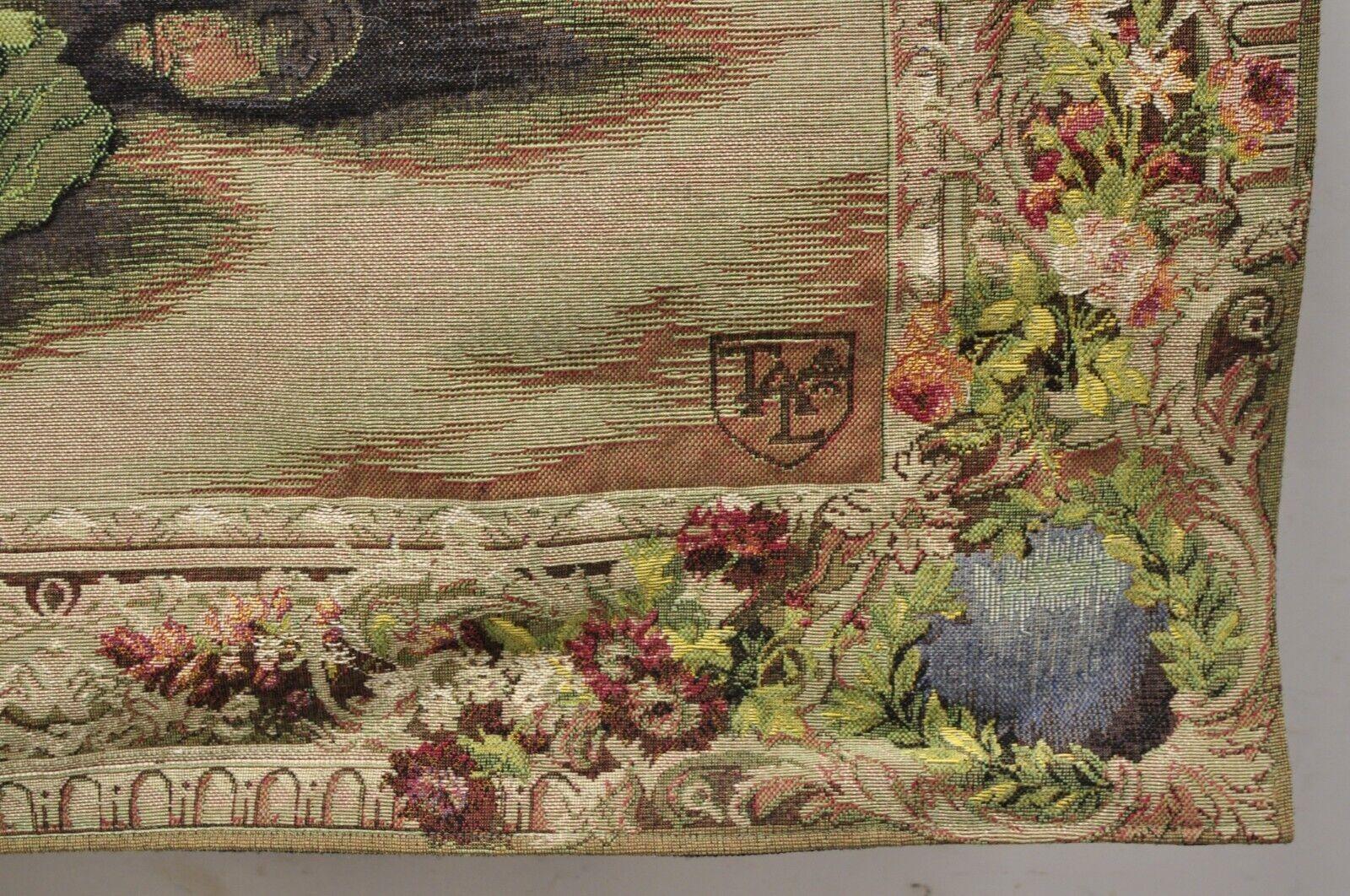 Jacquard Woven French Wall Tapestry Still Life Flowers & Mandolin by J&D For Sale 2