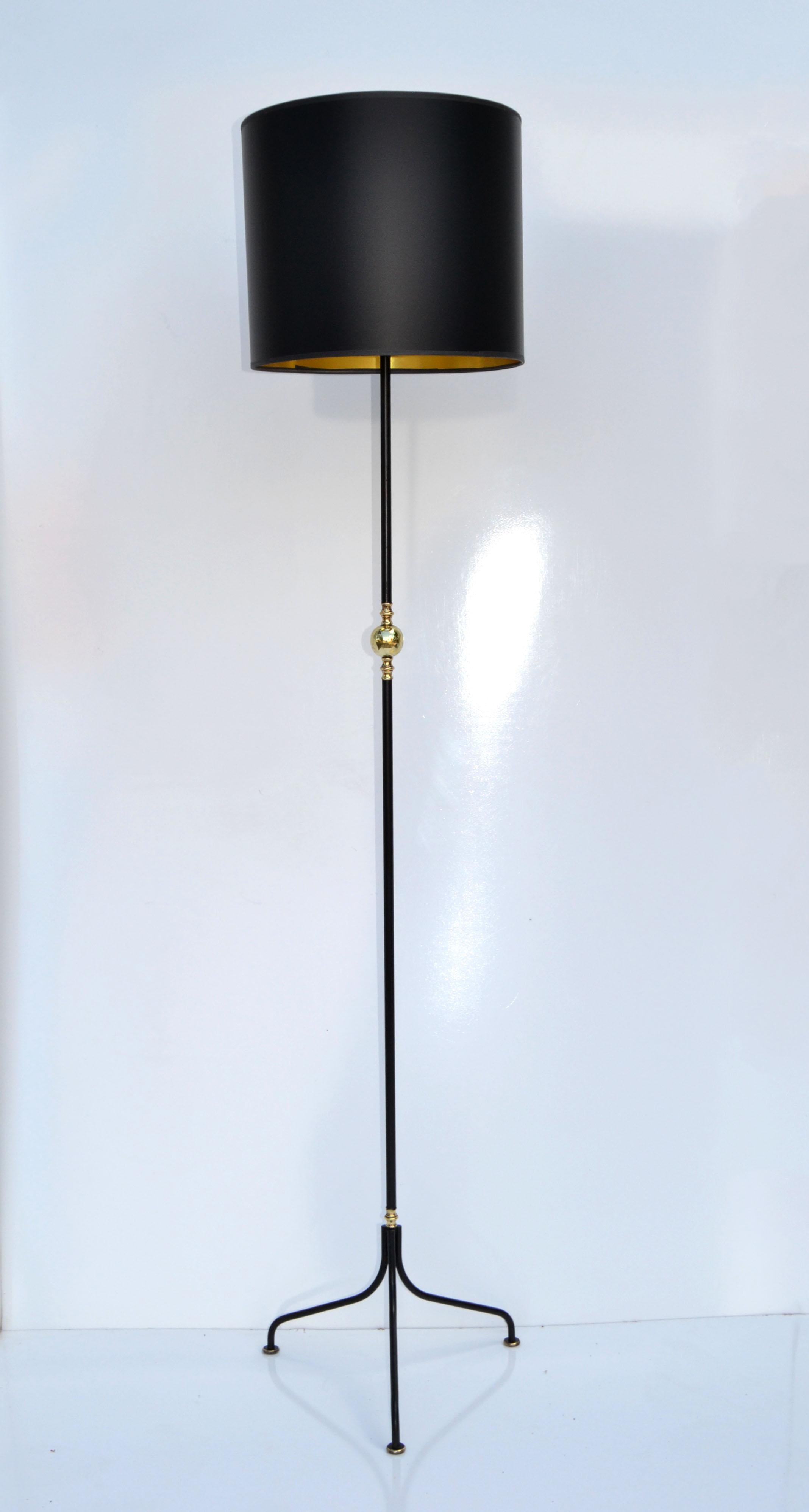 Jacque Adnet Style Brass &  Black Iron Floor Lamp France 1950 Mid-Century Modern For Sale 11