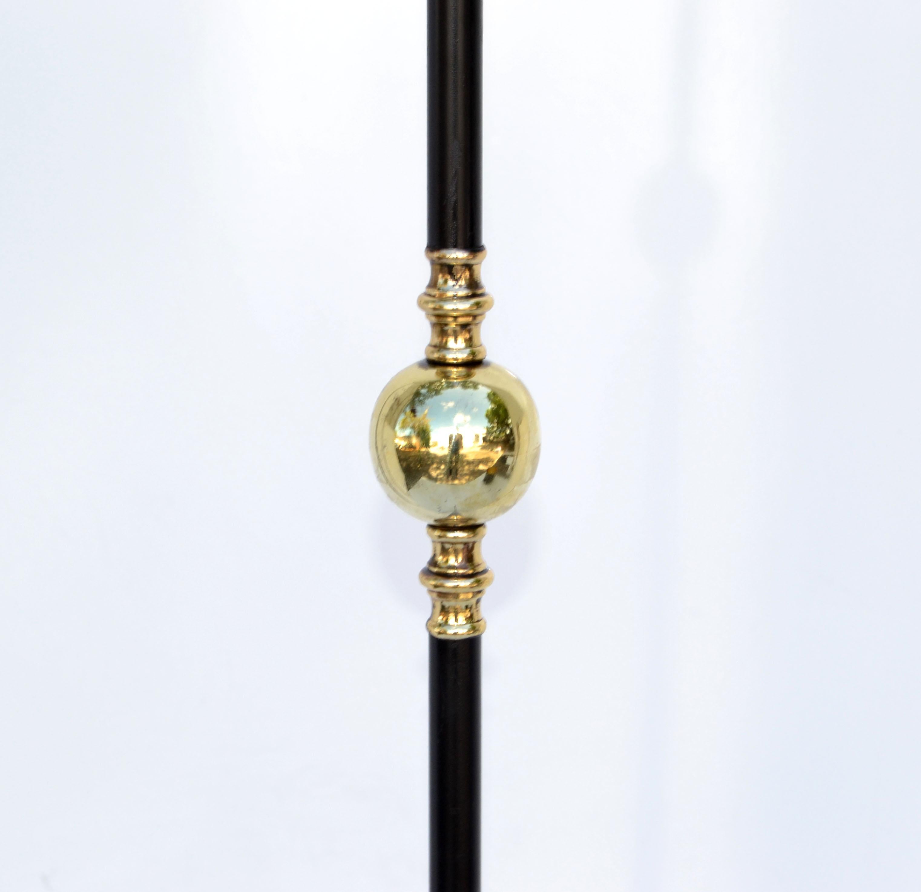 Jacque Adnet Style Brass &  Black Iron Floor Lamp France 1950 Mid-Century Modern For Sale 3