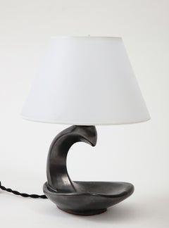 Jacque Blin Black Matte Luster Glaze Cache-Pot Ceramic lamp with Vellum Shade