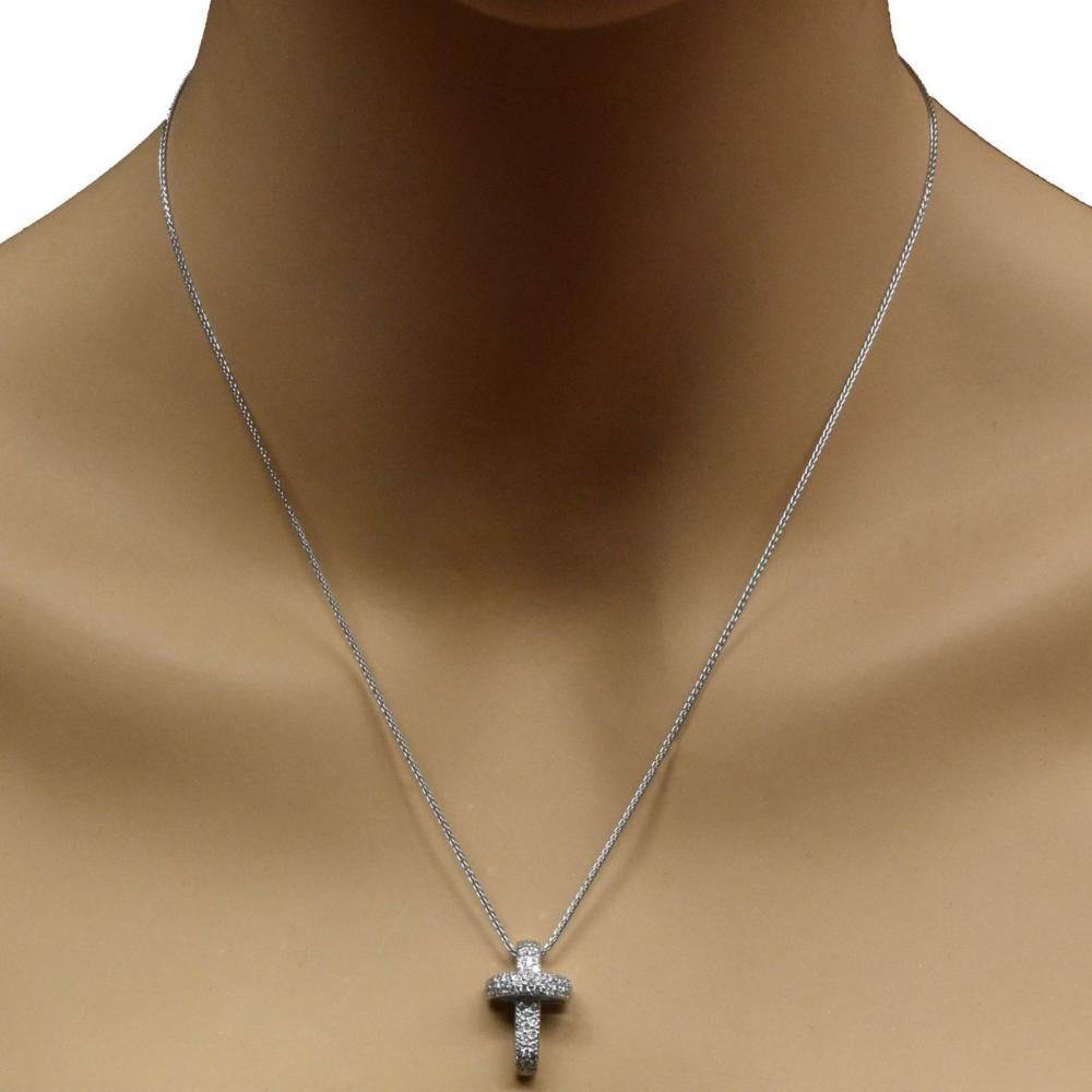 Women's or Men's Jacquelin Round Diamond White Gold Cross Necklace For Sale