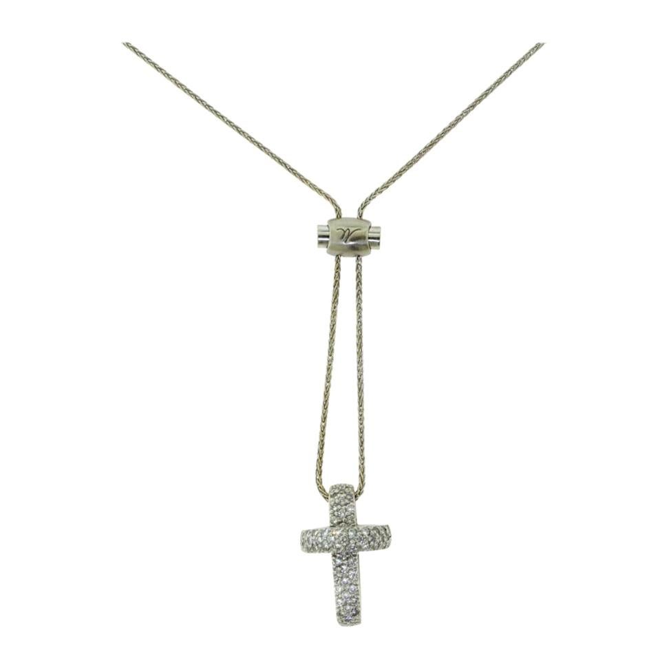 Jacquelin Round Diamond White Gold Cross Necklace For Sale