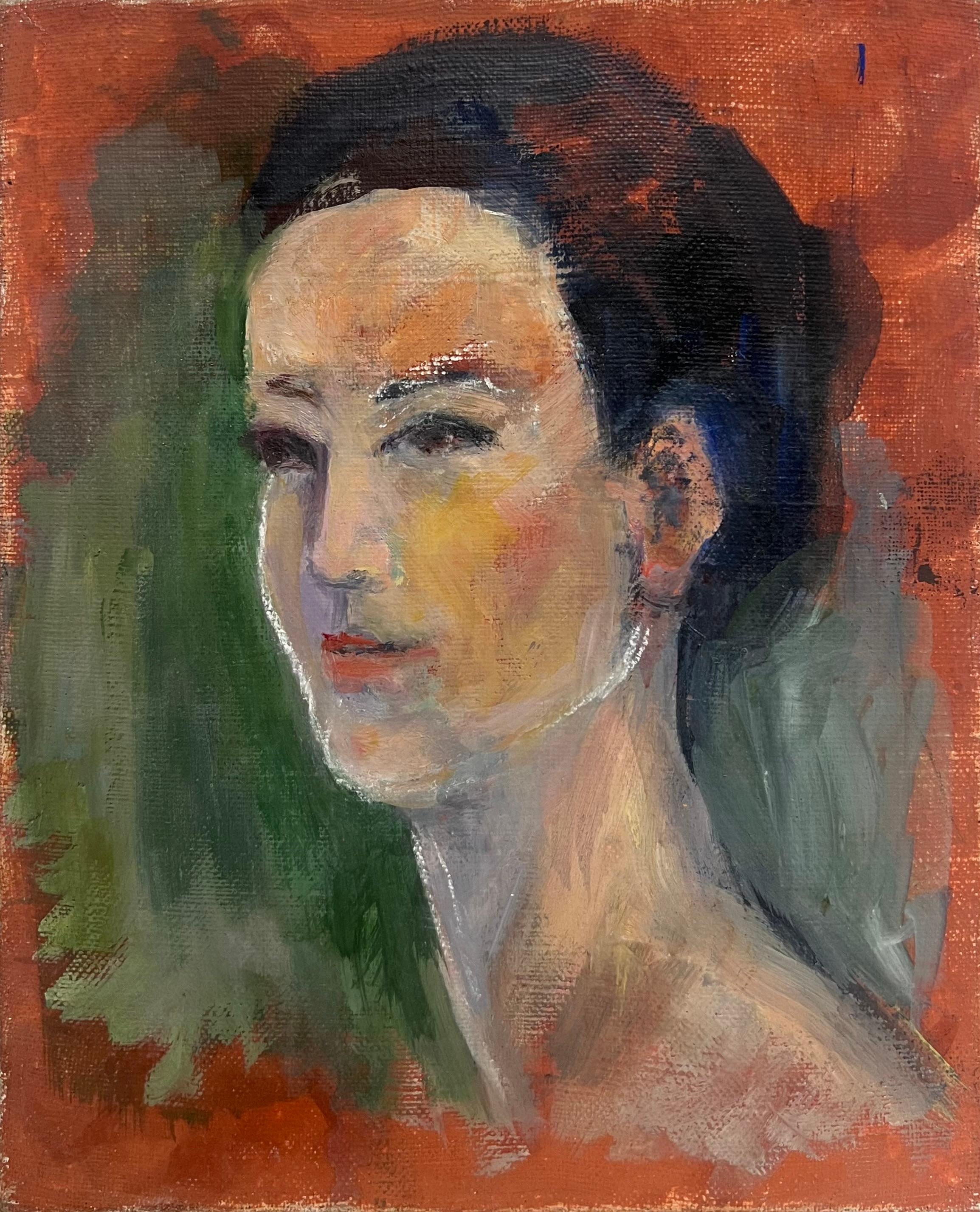 20th Century French Modernist Oil Painting Head 
Shoulders Portrait Sketch