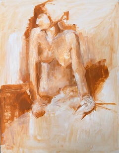 20. Jahrhundert Französisch Modernist Ölgemälde Nude Orange Weiblich Posed auf Stall