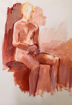 20. Jahrhundert Französisch Modernist Ölgemälde Nude Orange Figur Posed auf Stall