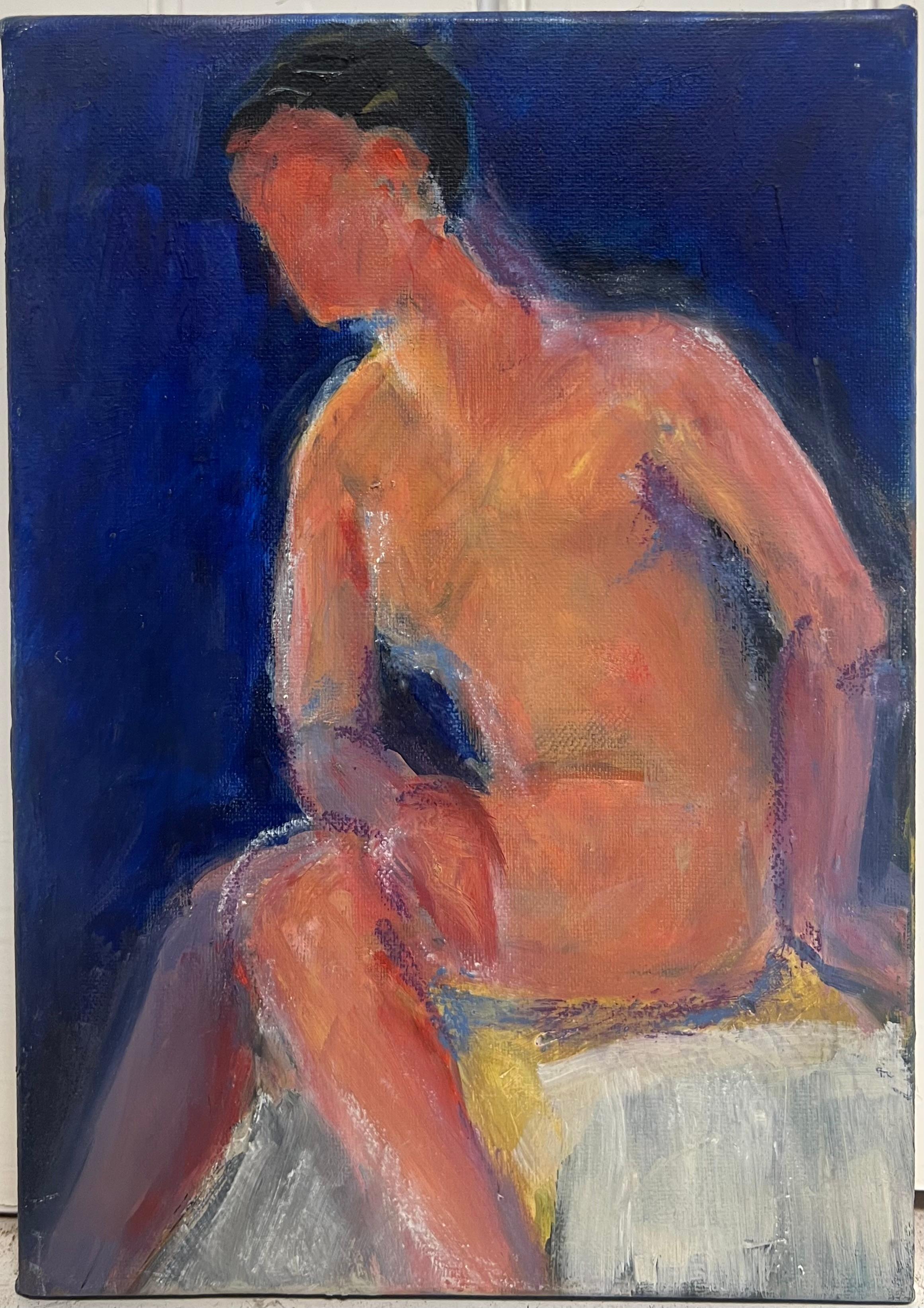 20th Century French Modernist Oil Painting Nude Woman Seated