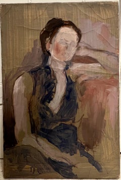 20th Century French Modernist Oil Painting Portrait Sketch of a Woman