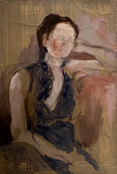 20th Century French Modernist Oil Painting Portrait Sketch of a Woman