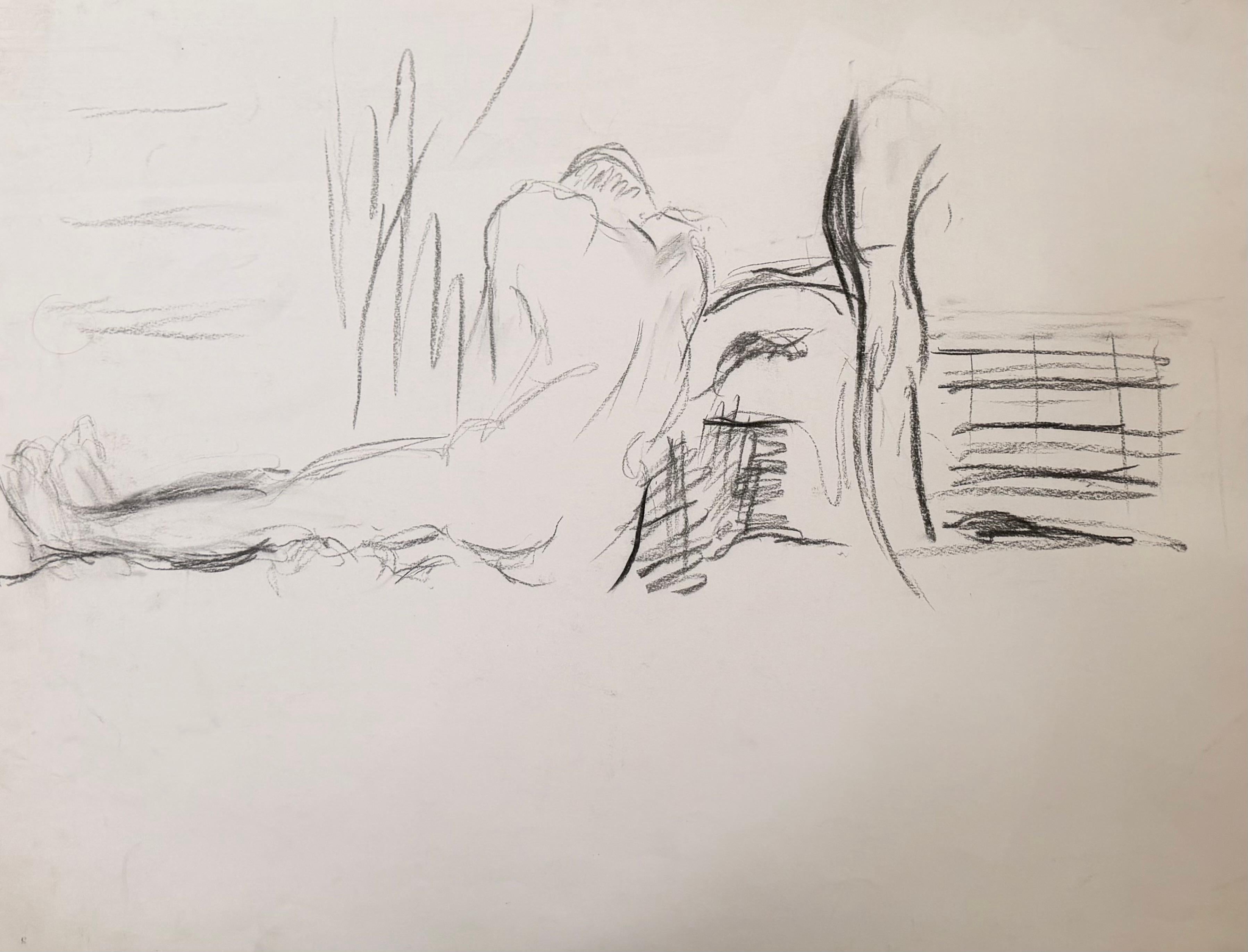 20th Century French Modernist Pastel Nude Female Sketch