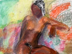 20th Century French Modernist Pastel Painting Black Nude Female Study