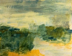Pittura astratta del lago verde e nuvoloso Paesaggio modernista francese