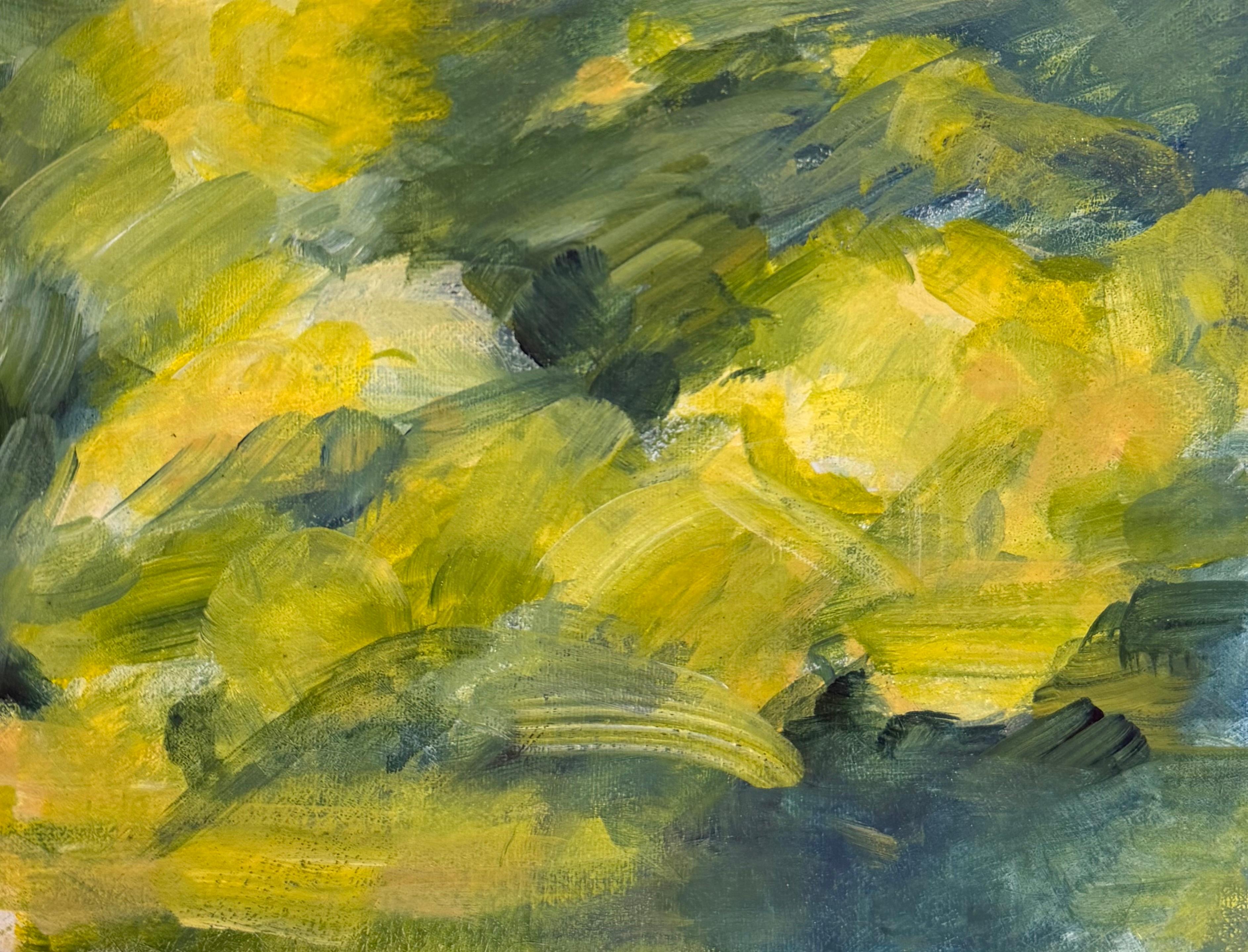Abstract Green and Gold French Modernist Landscape Oil Painting
