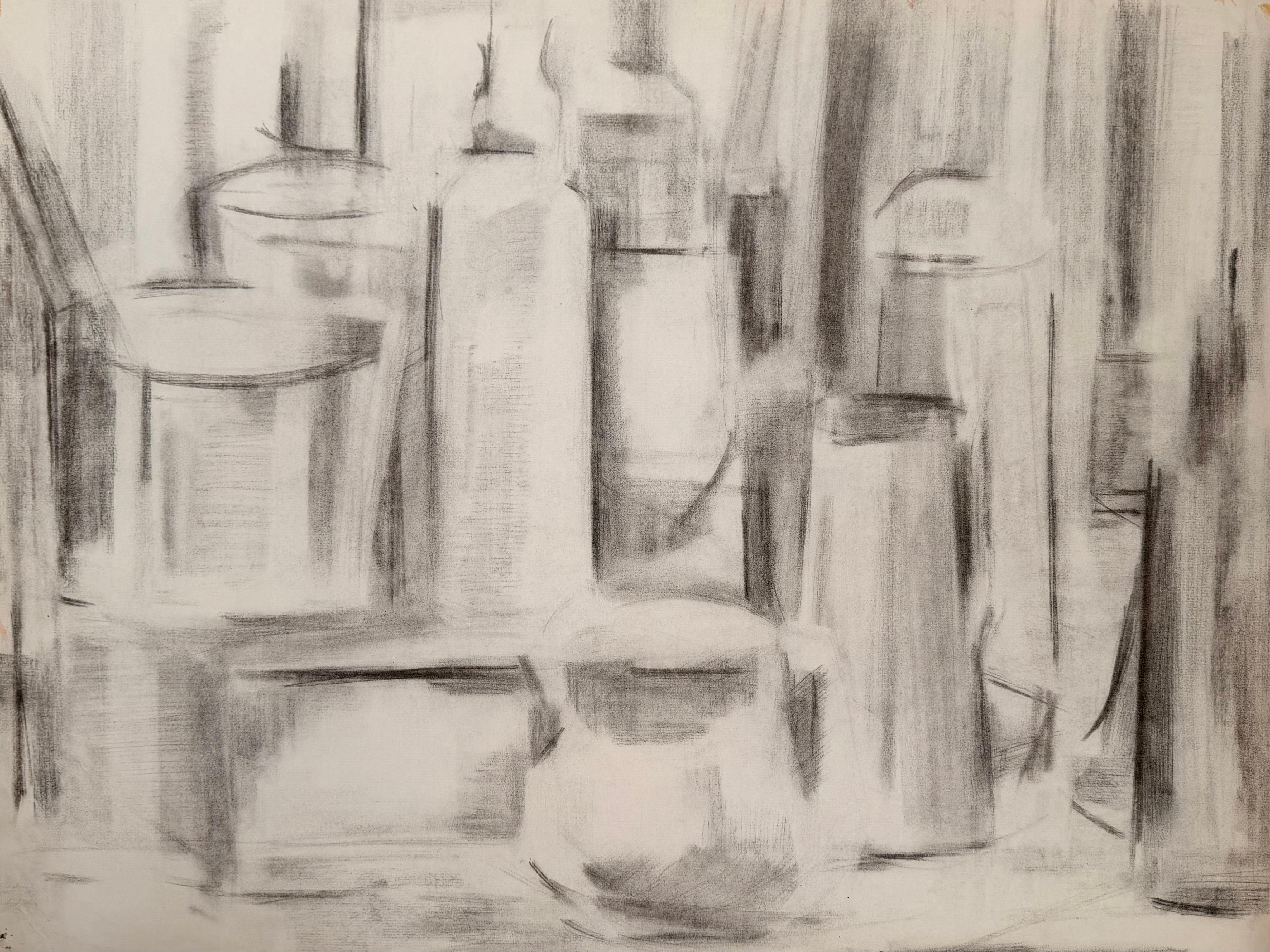 Jacqueline Boisselot Still-Life - Abstract Vases and Jugs Pastel 20th Modernist Century Drawing