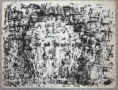 Peinture à l'encre noire et blanche Dot Dot Dot du 20ème siècle moderniste