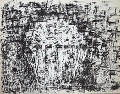 Peinture à l'encre noire et blanche Dot Dot Dot du 20ème siècle moderniste