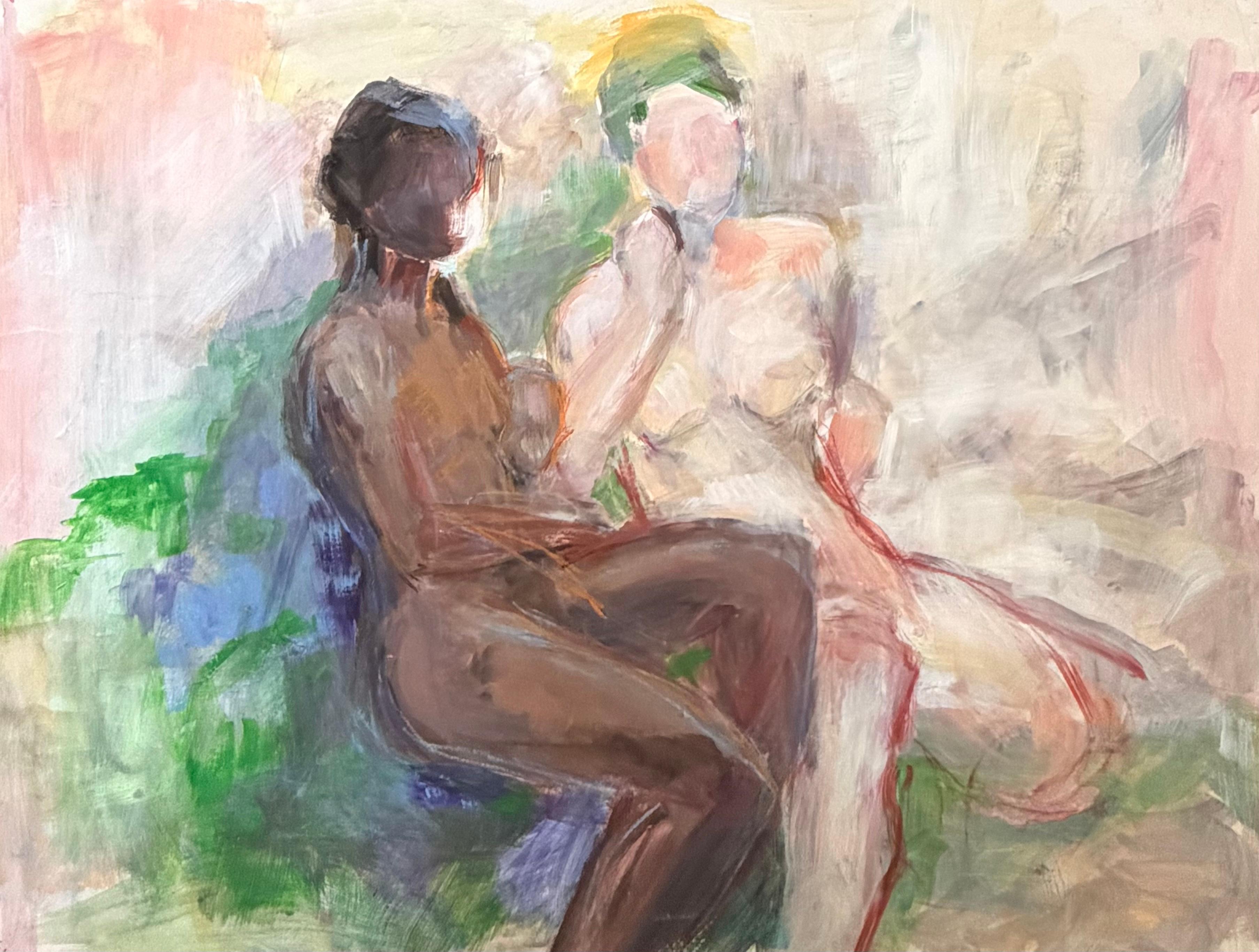 Schwarzer und weißer Akt Figuren in hellem Interieur Französisch Modernist Ölgemälde