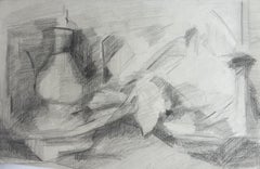 Bottle and Folded Paper Still Life French Modernist Graphite Drawing