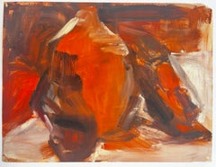 Burnt Orange Abstract Interior French Modernist Oil Painting