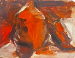 Burnt Orange Abstract Interior French Modernist Oil Painting