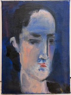 Expressive Portrait of a Male in Blue Tone In a Blue Tone Interior Oil Painting