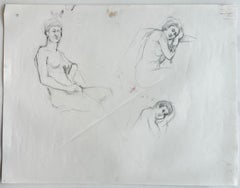 French Modernist Female Nude Figure Studies Pencil Drawing