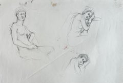 French Modernist Female Nude Figure Studies Pencil Drawing