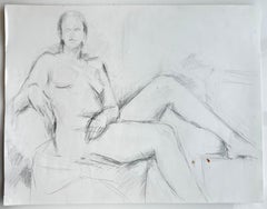 French Modernist Reclining Female Nude Pencil Life Drawing
